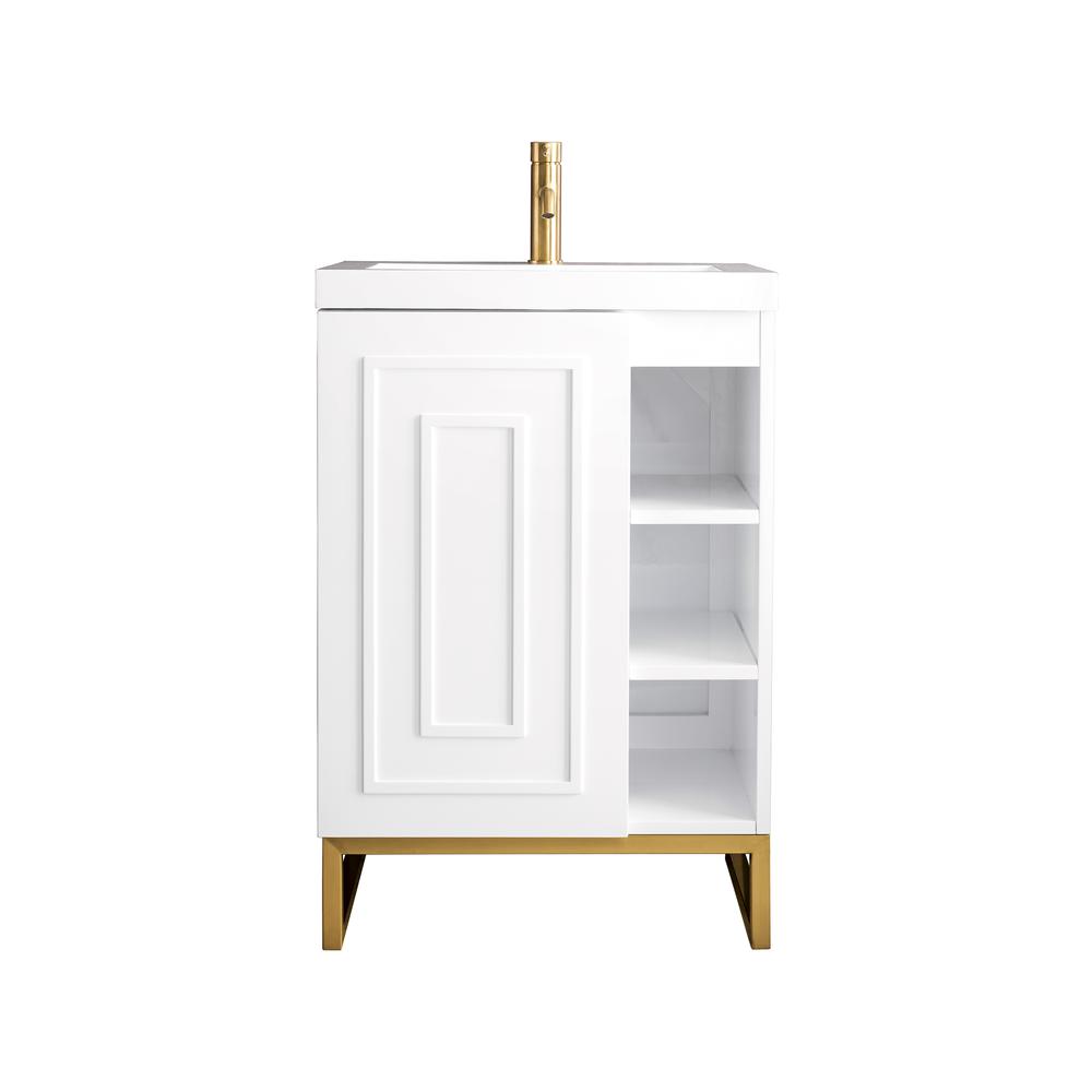24" Single Vanity Cabinet, White, Radiant Gold w/White Composite Countertop. Picture 1