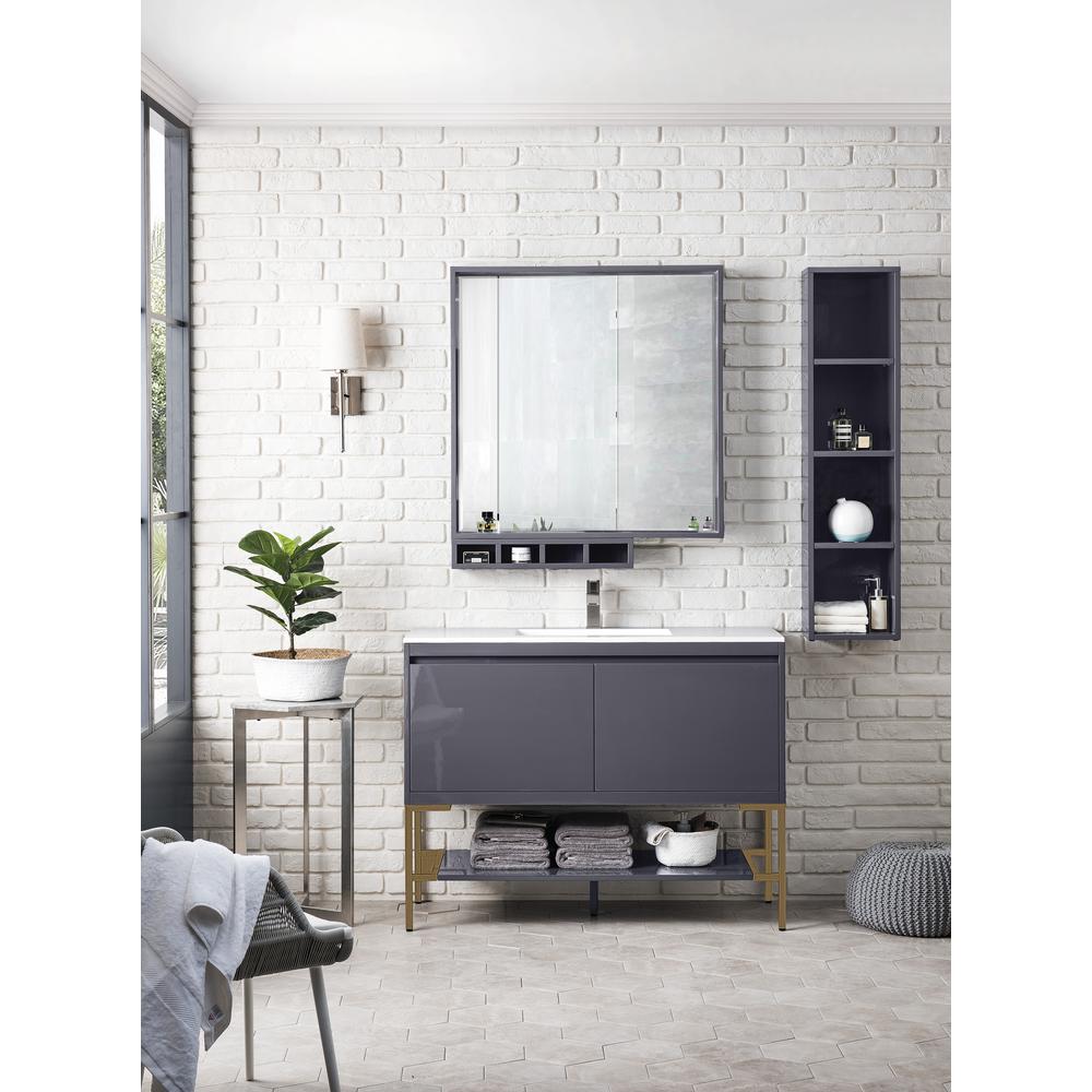 47.3" Single Vanity Cabinet, Modern Grey Glossy, Radiant Gold Composite Top. Picture 2