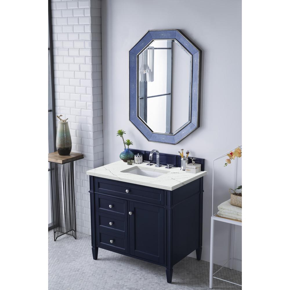 Brittany 36" Victory Blue Single Vanity w/ 3 CM Ethereal Noctis Quartz Top. Picture 3
