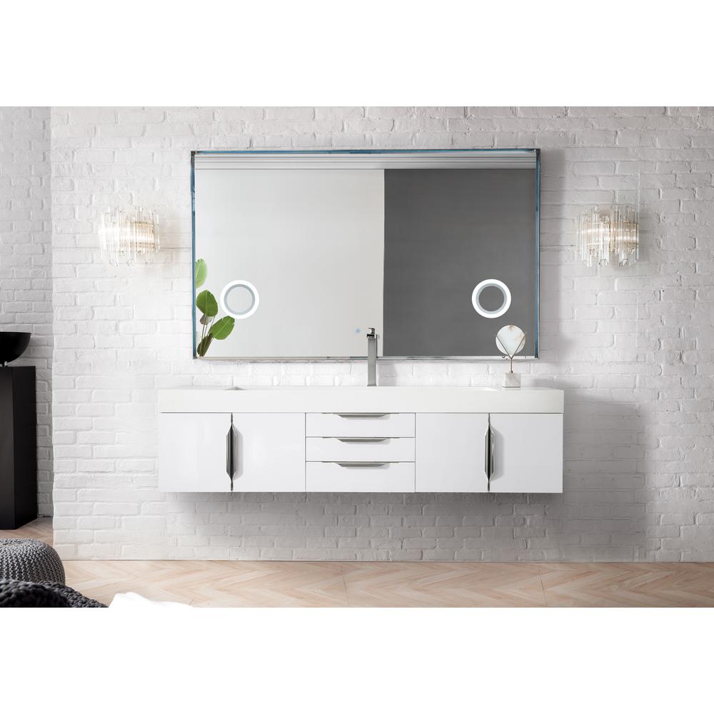 Mercer Island 72" Single Vanity, Glossy White w/ Glossy White Composite Top. Picture 2
