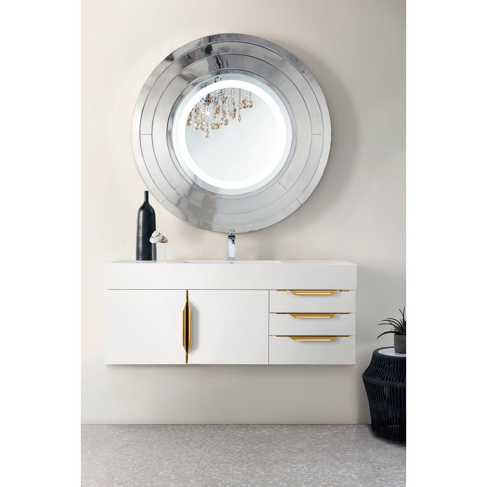 48" Single Vanity, Glossy White, Radiant Gold w/ Glossy White Composite Top. Picture 2