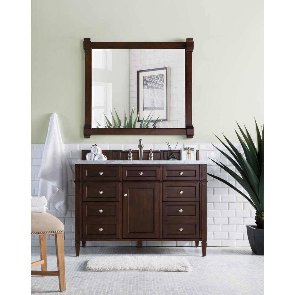 Brittany 48" Burnished Mahogany Single Vanity w/ 3 CM Carrara Marble Top. Picture 2