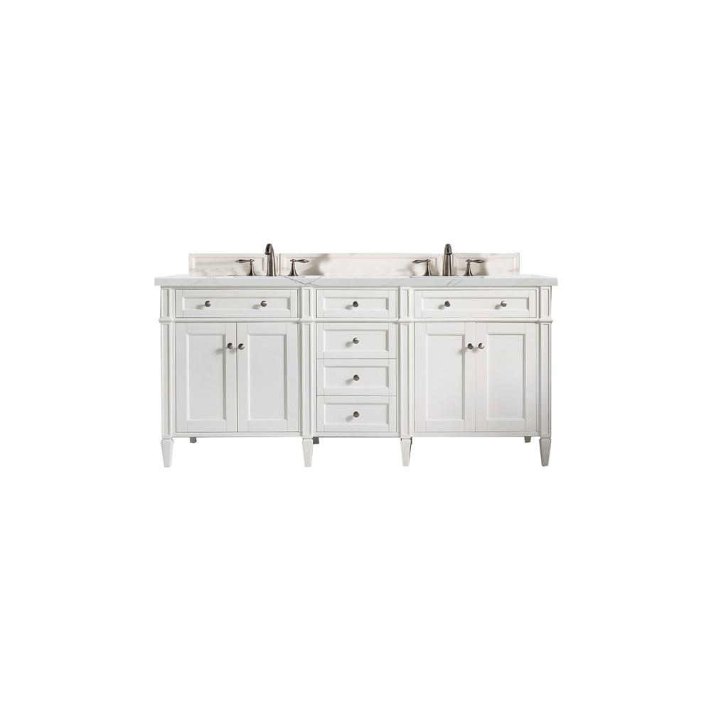 Brittany 72" Bright White Double Vanity w/ 3 CM Ethereal Noctis Quartz Top. Picture 1