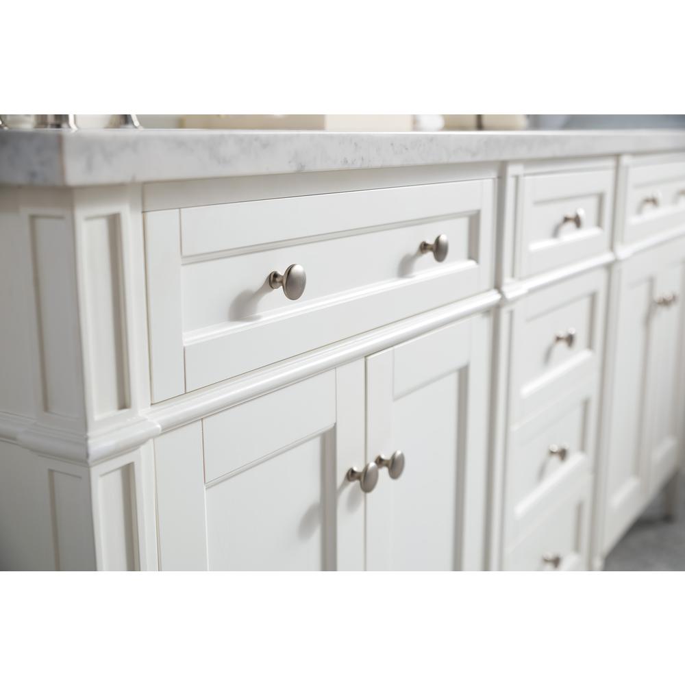 Brittany 72" Bright White Double Vanity w/ 3 CM Carrara Marble Top. Picture 5