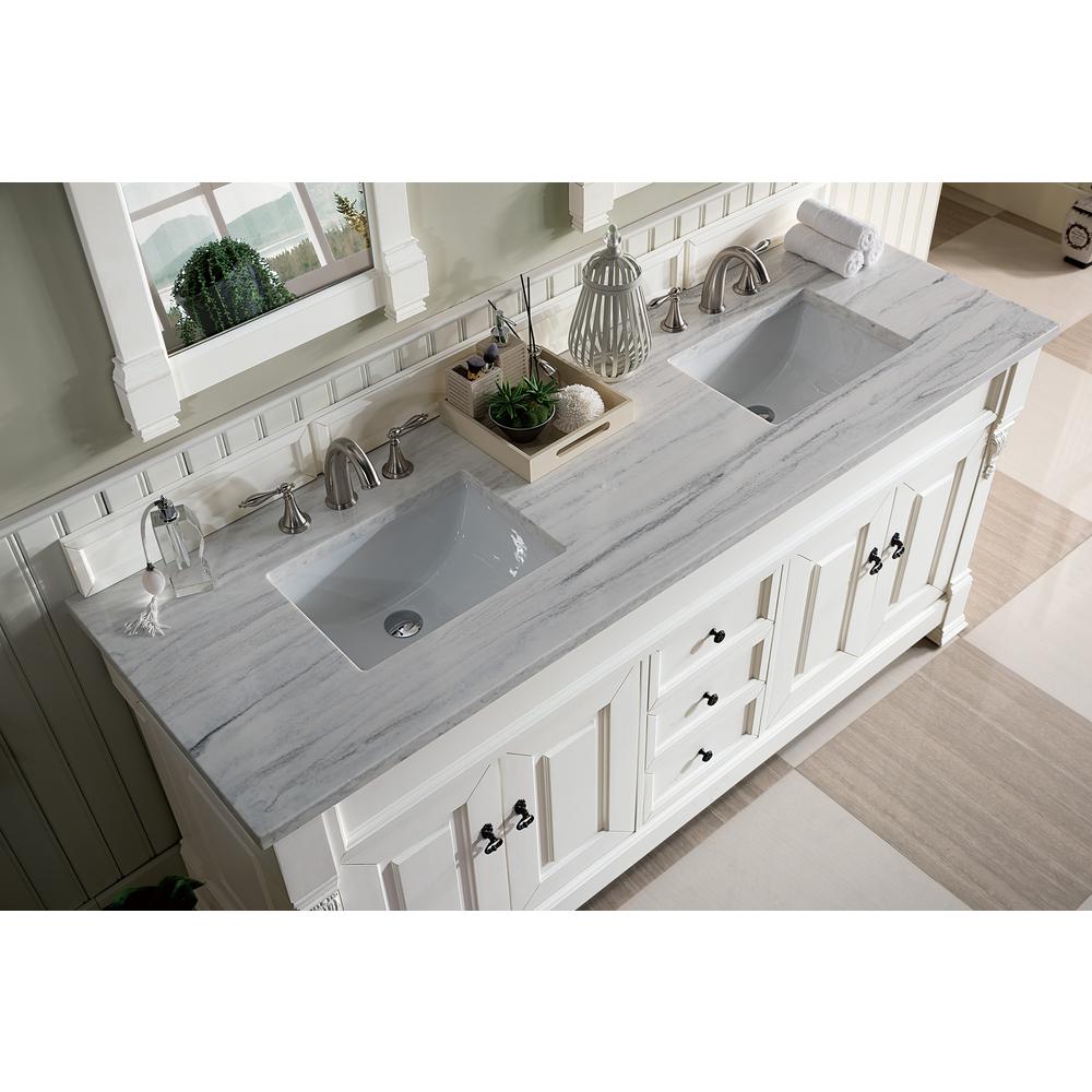 Brookfield 72" Double Vanity, Bright White w/ 3 CM Arctic Fall Solid Surface Top. Picture 5