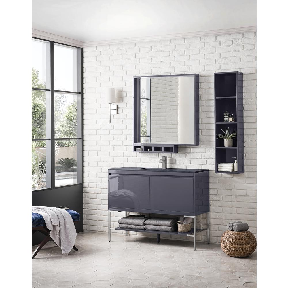 47.3" Single Vanity Cabinet, Modern Grey Glossy, Brushed Nickel Composite Top. Picture 3
