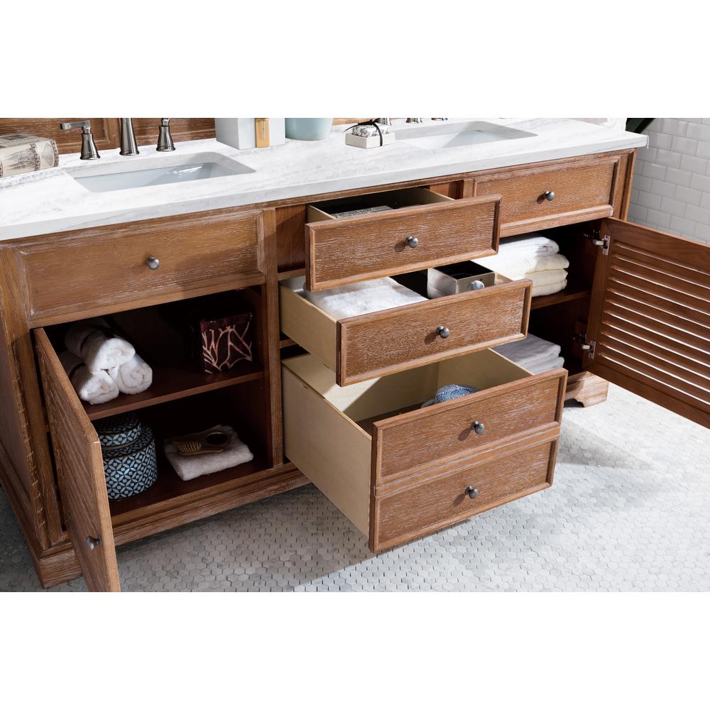 Savannah 72" Driftwood Double Vanity w/ 3 CM Arctic Fall Solid Surface Top. Picture 4