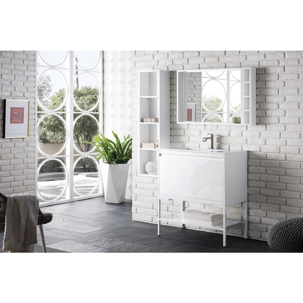 31.5" Single Vanity Cabinet, Glossy White, Glossy White Composite Top. Picture 3
