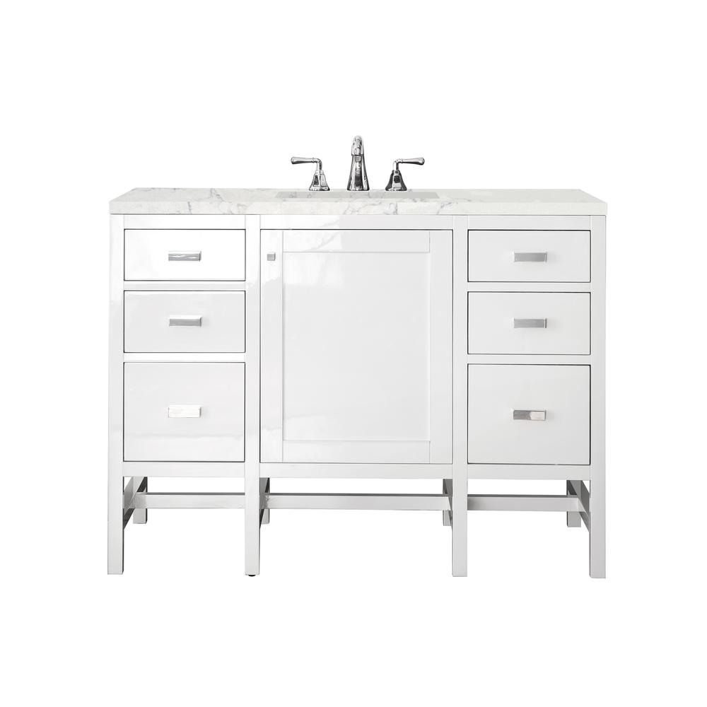 48" Single Vanity Cabinet, Glossy White, Quartz Top. Picture 1