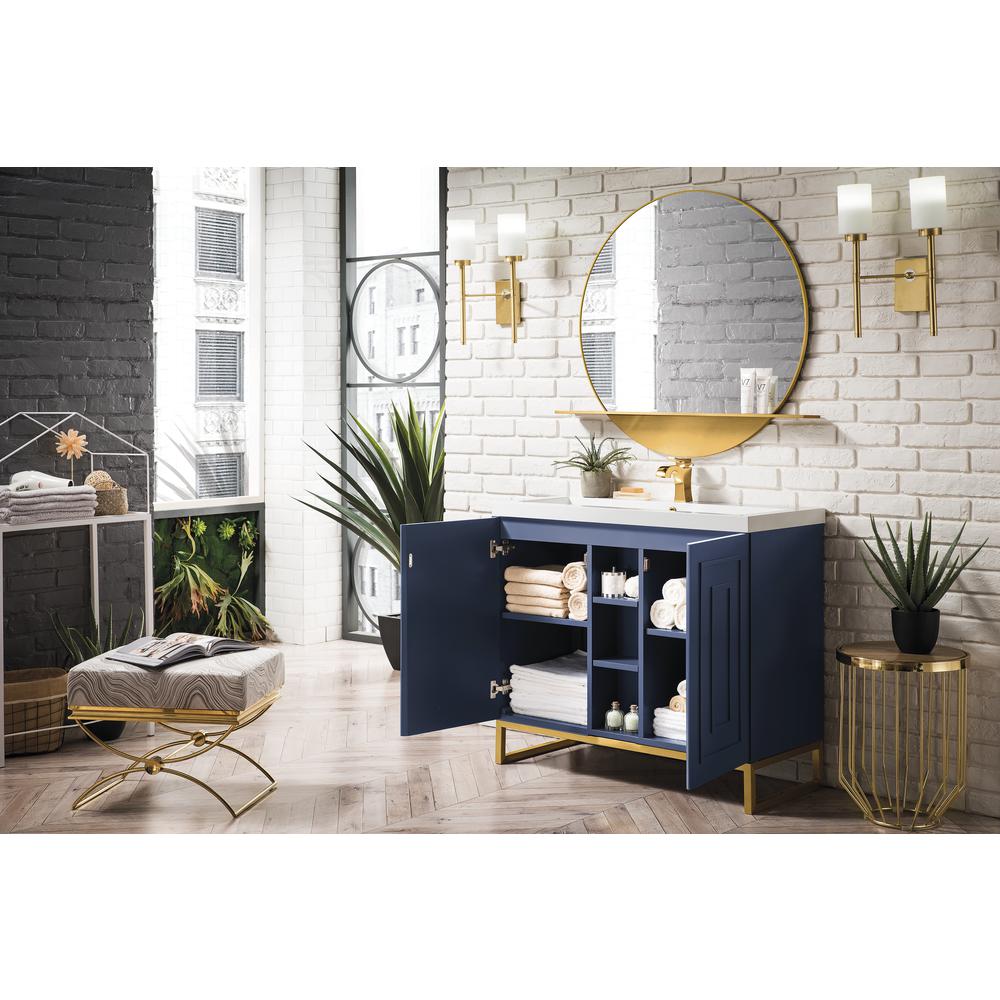 39.5" Single Vanity Cabinet, Azure Blue, Radiant Gold w/White Countertop. Picture 4