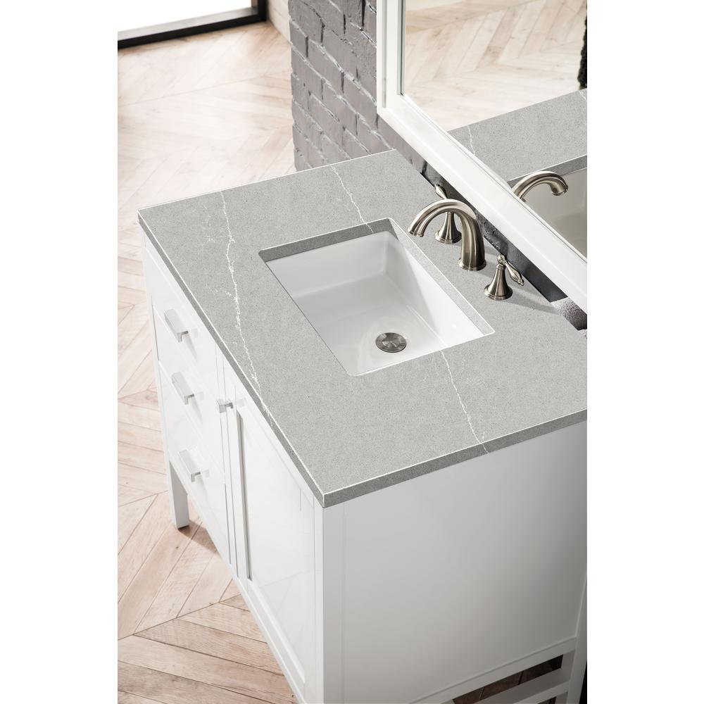 Addison 36" Single Vanity Cabinet, Glossy White, w/ 3 CM Eternal Serena Top. Picture 3