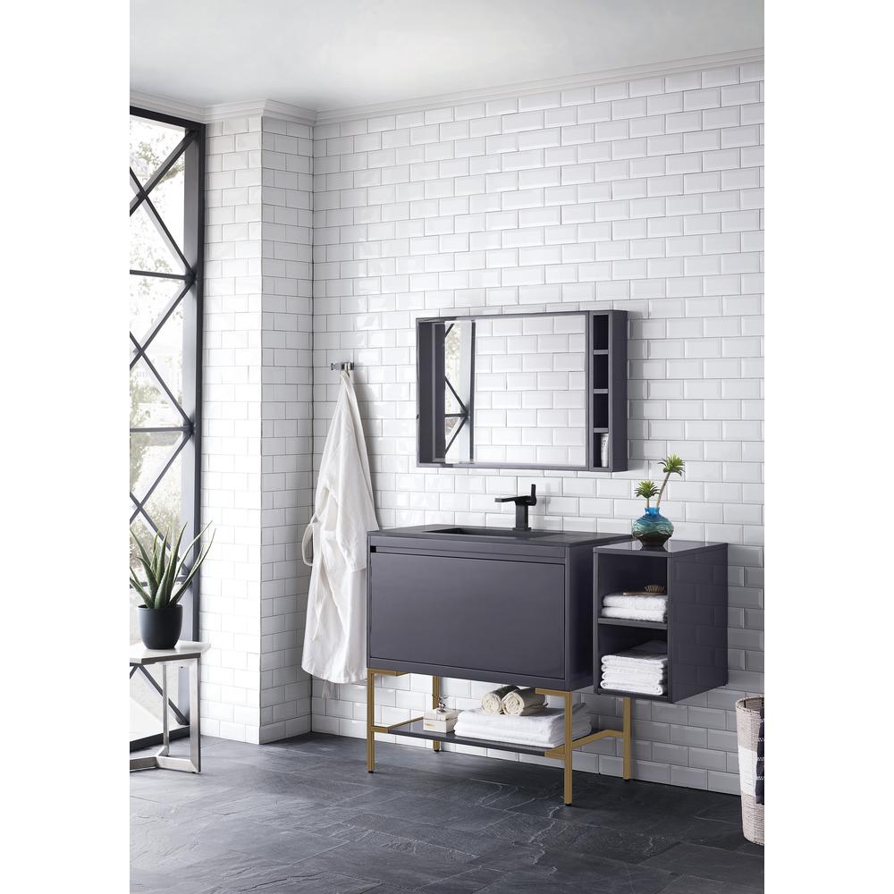 35.4" Single Vanity Cabinet, Modern Grey Glossy, Radiant Gold Composite Top. Picture 3