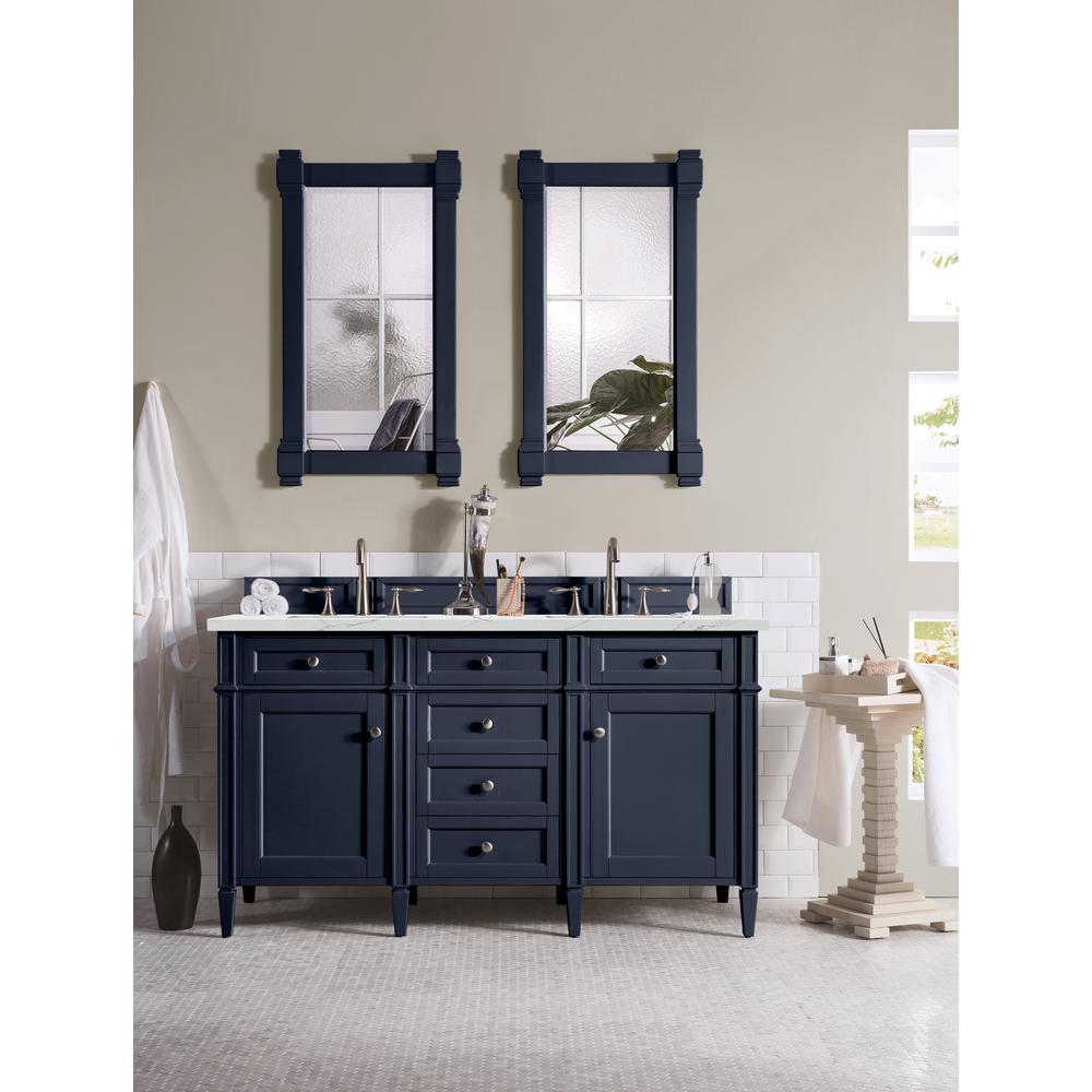 Brittany 60" Victory Blue Double Vanity w/ 3 CM Ethereal Noctis Quartz Top. Picture 2