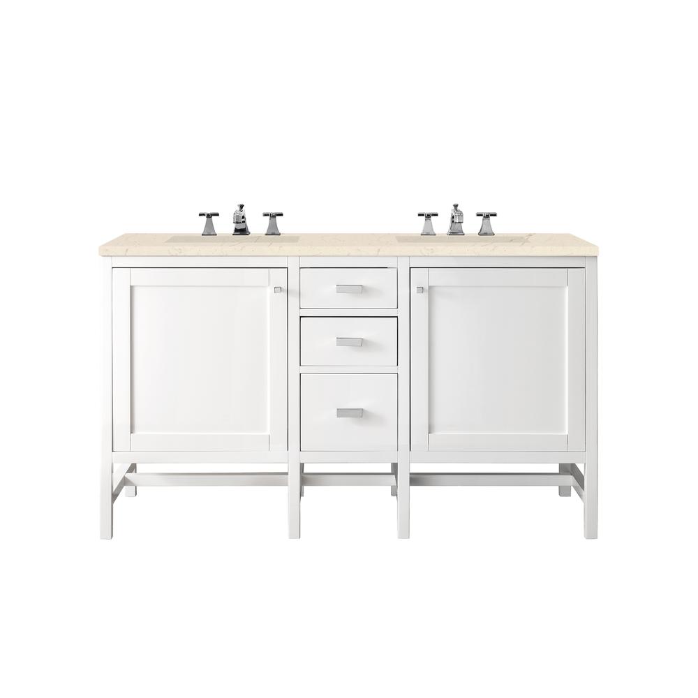 Addison 60" Double Vanity Cabinet, Glossy White, w/ 3 CM Eternal Marfil Top. Picture 1