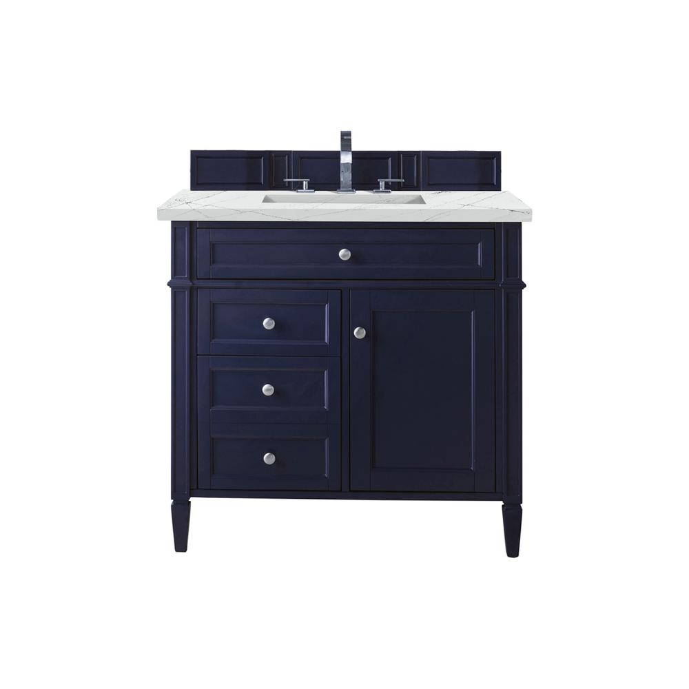 Brittany 36" Victory Blue Single Vanity w/ 3 CM Ethereal Noctis Quartz Top. Picture 1