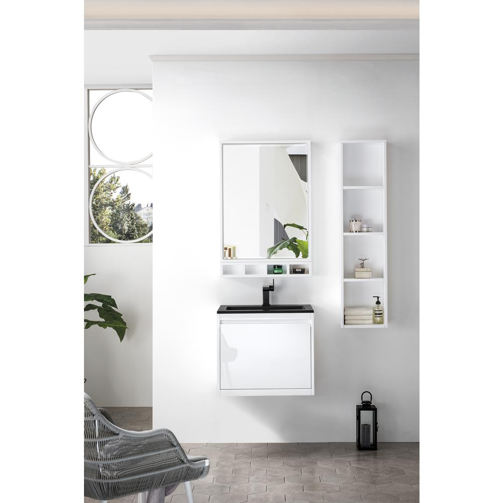 Milan 23.6" Single Vanity Cabinet, Glossy White w/Charcoal Black Composite Top. Picture 2