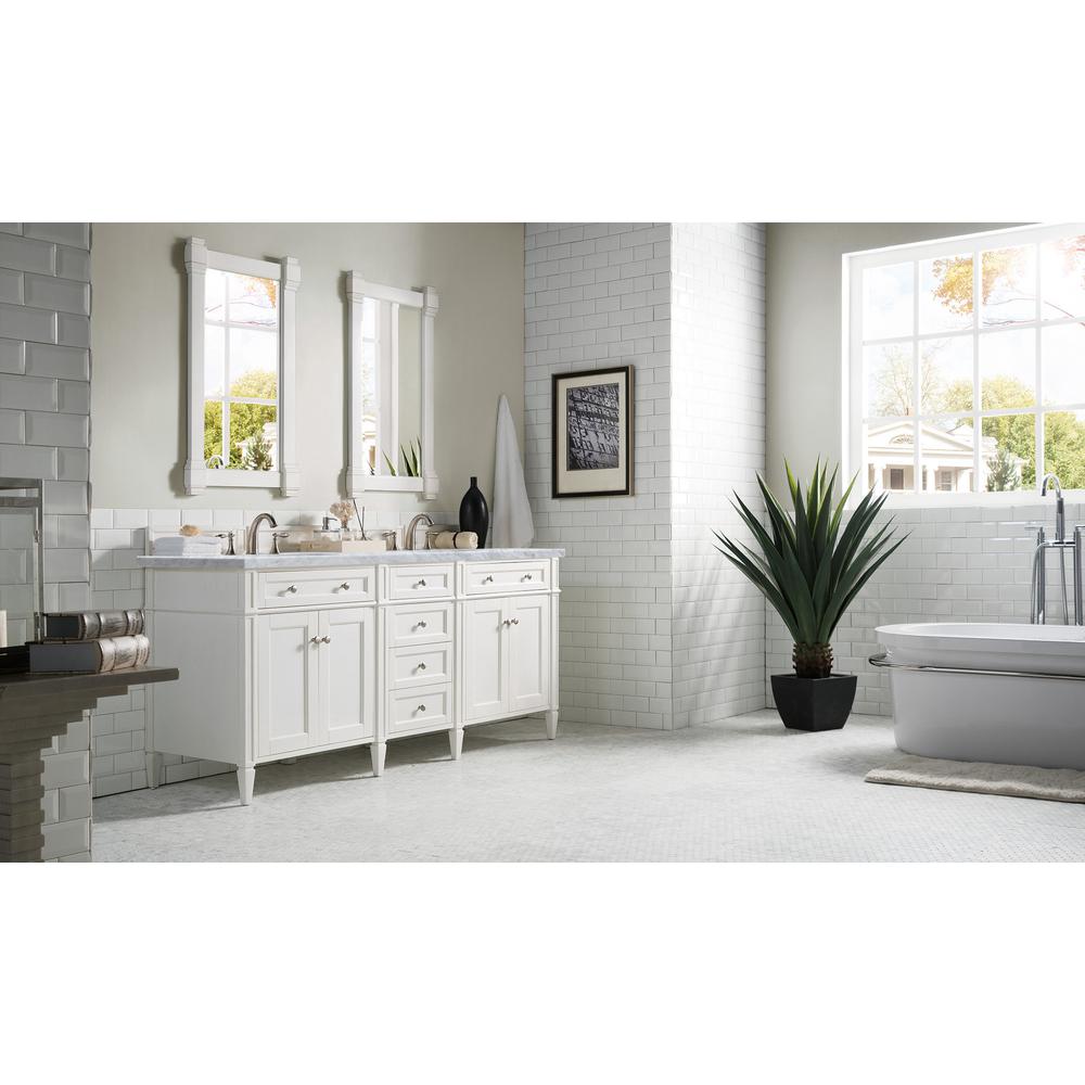 Brittany 72" Bright White Double Vanity w/ 3 CM Carrara Marble Top. Picture 3