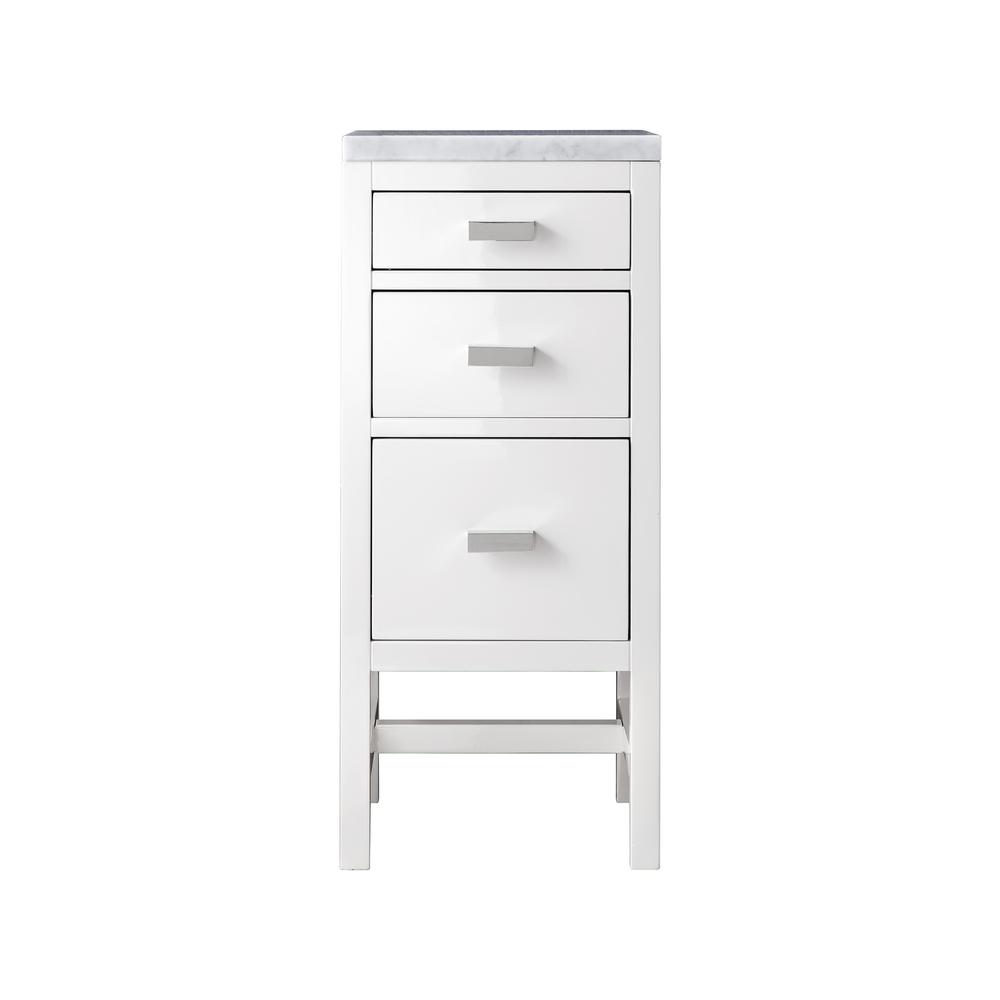 Addison 15"  Base Cabinet w/ Drawers, Glossy White w/ 3 CM Carrara Marble Top. Picture 1