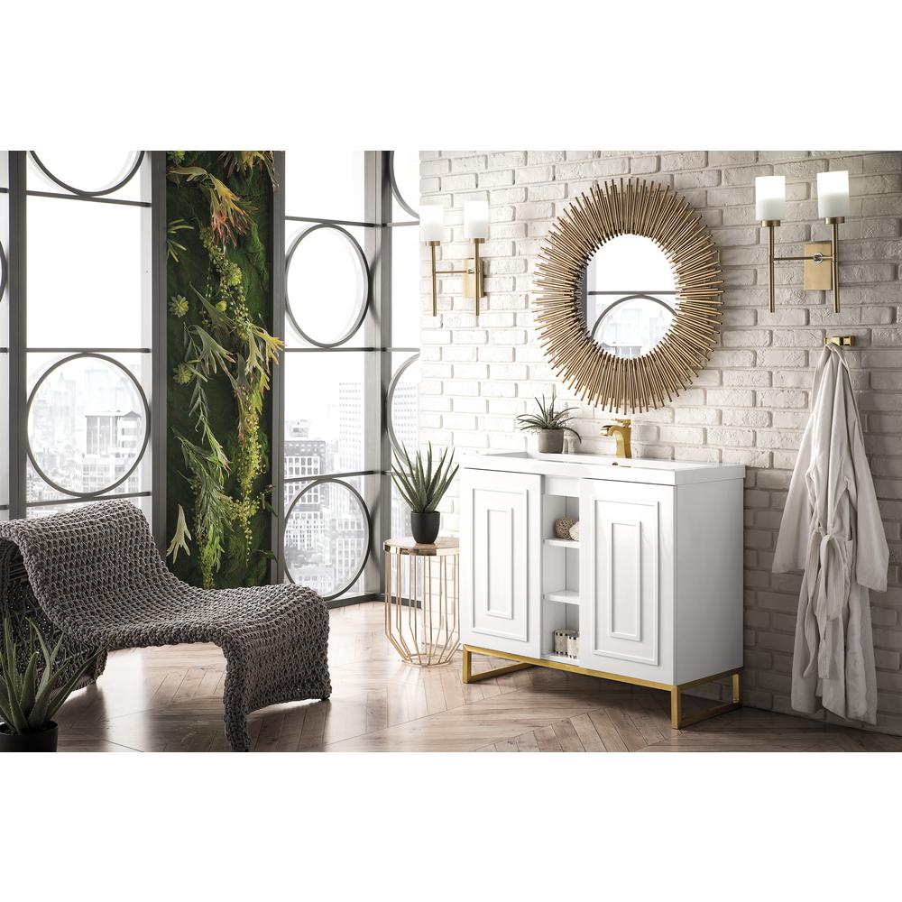 39.5" Single Vanity Cabinet, White, Radiant Gold w/White Composite Countertop. Picture 3