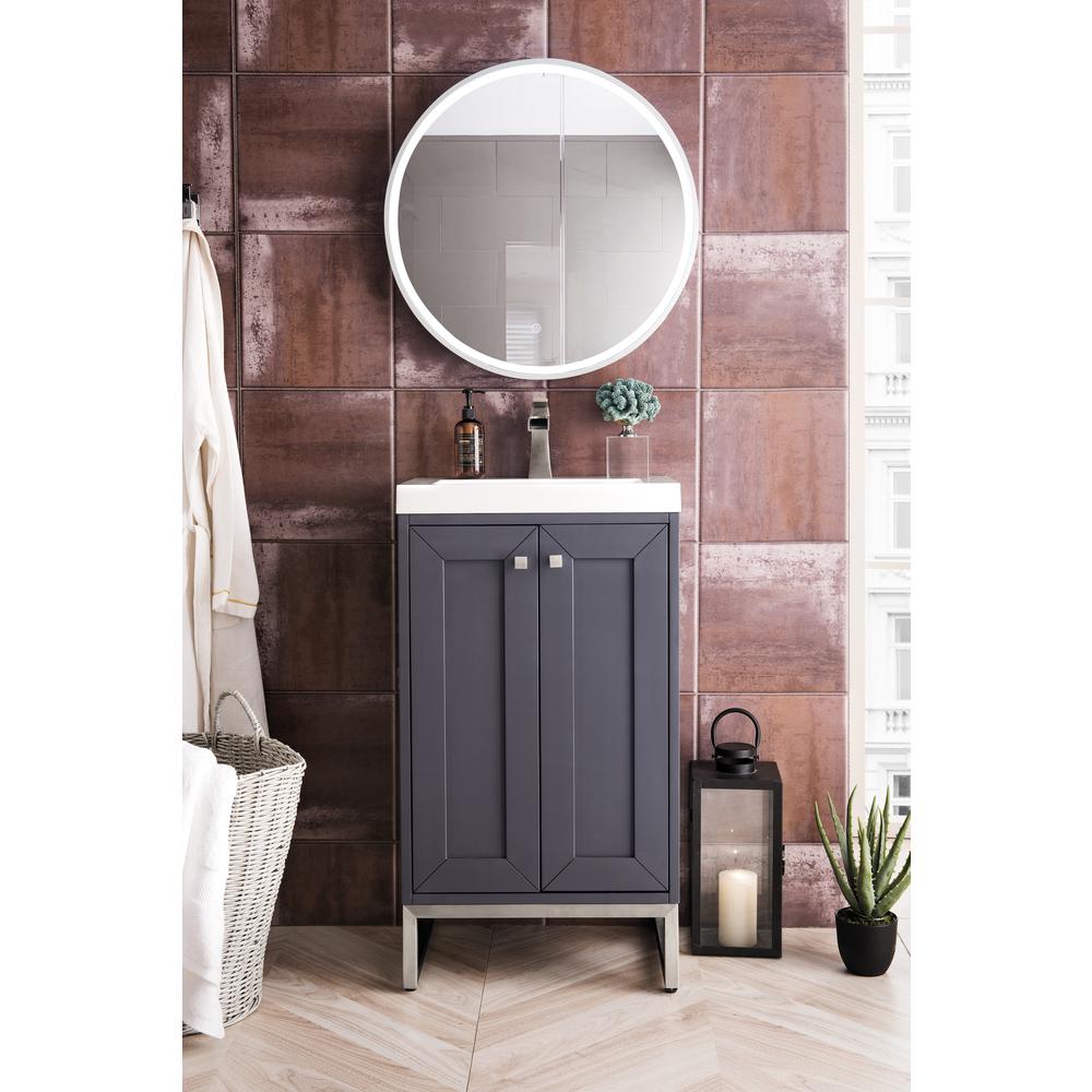 20" Single Vanity Cabinet, Mineral Grey, Brushed Nickel, Composite Countertop. Picture 2
