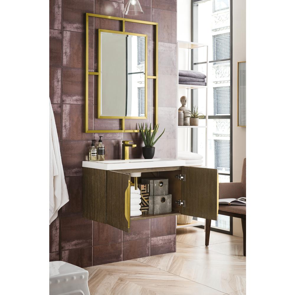 31.5" Single Vanity Cabinet, Latte Oak w/ White Glossy Composite Countertop. Picture 11