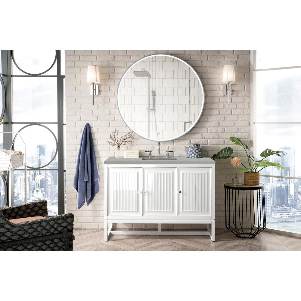 Athens 48" Single Vanity Cabinet, Glossy White, w/ 3 CM Eternal Serena Top. Picture 2