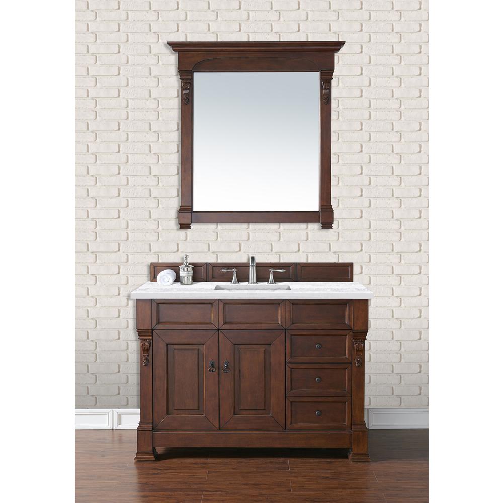 Brookfield 48" Single Vanity, Warm Cherry w/ 3 CM Arctic Fall Solid Surface Top. Picture 2