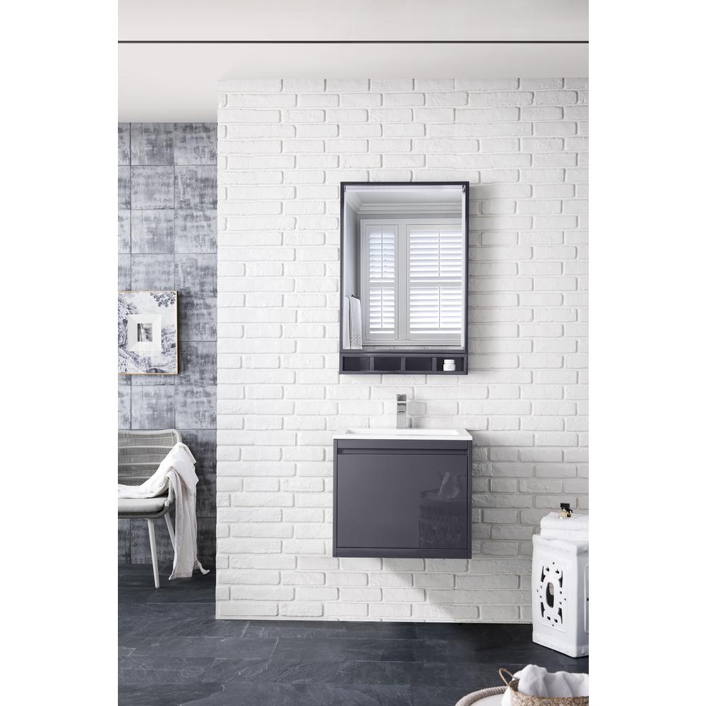 23.6" Single Vanity Cabinet, Modern Grey Glossy w/Glossy White Composite Top. Picture 2