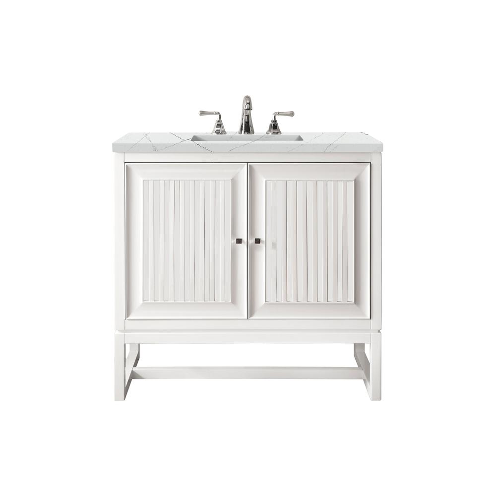 Athens 30" Single Vanity Cabinet, Glossy White, w/ 3 CM Ethereal Noctis Top. Picture 1