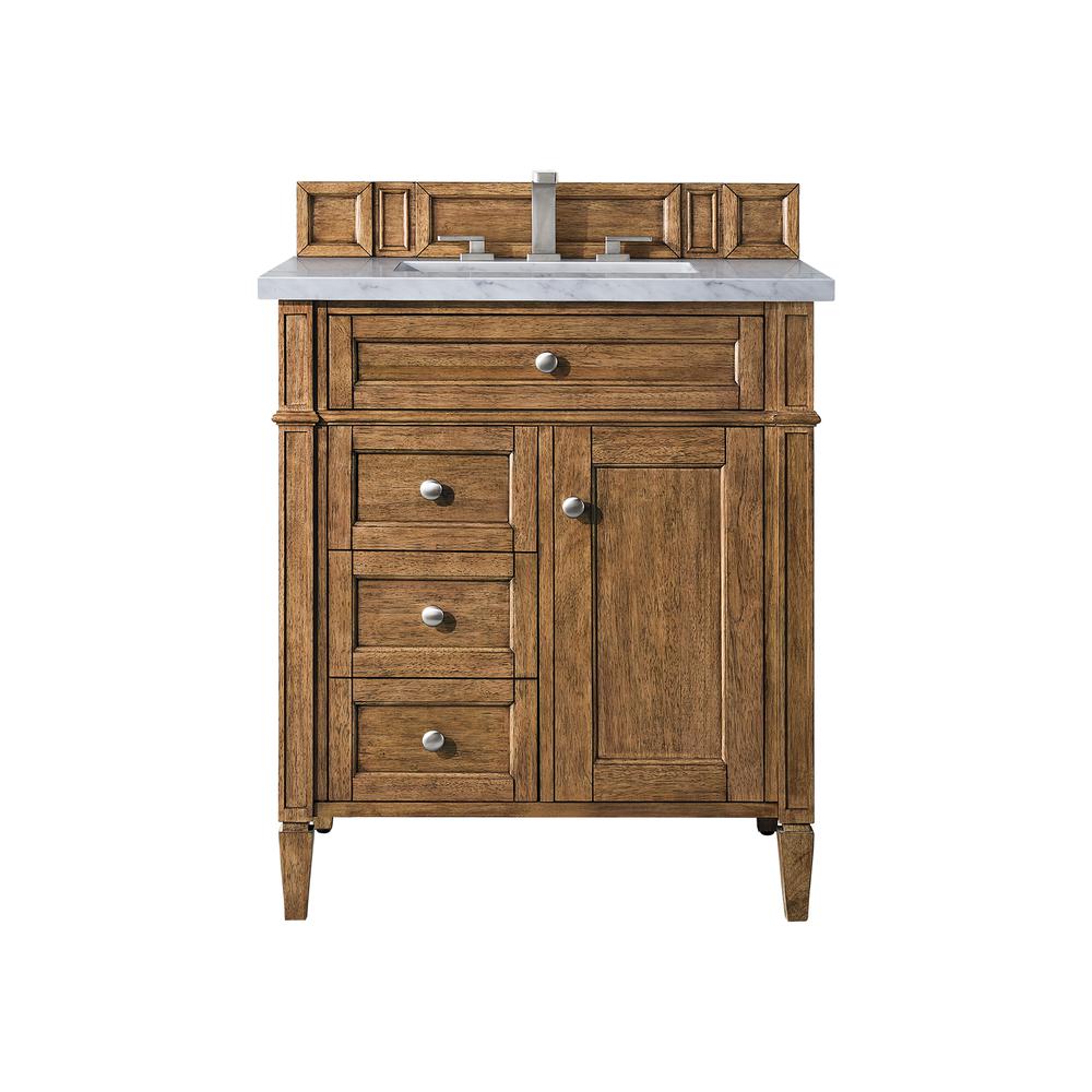 Brittany 30" Single Vanity, Saddle Brown w/ 3 CM Arctic Fall Solid Surface Top. Picture 1