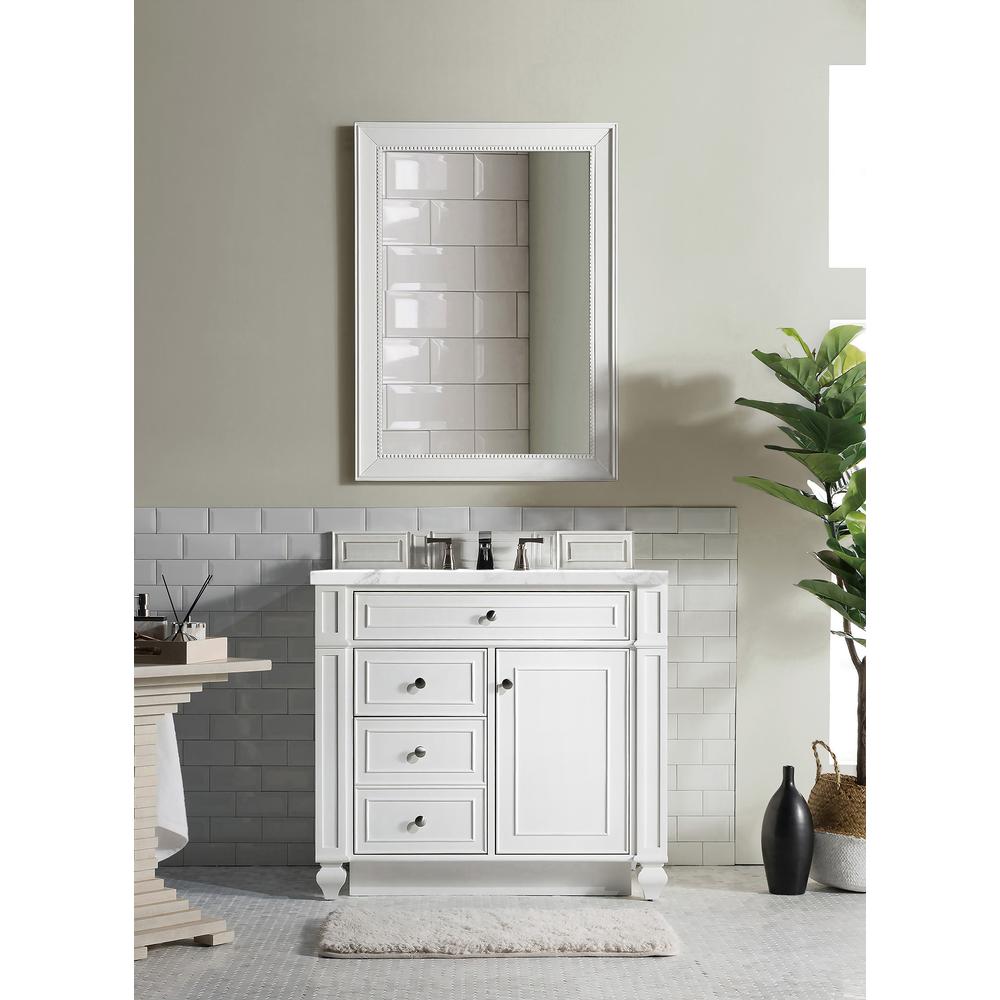Bristol 36" Single Vanity, Bright White, w/ 3 CM Arctic Fall Solid Surface Top. Picture 3