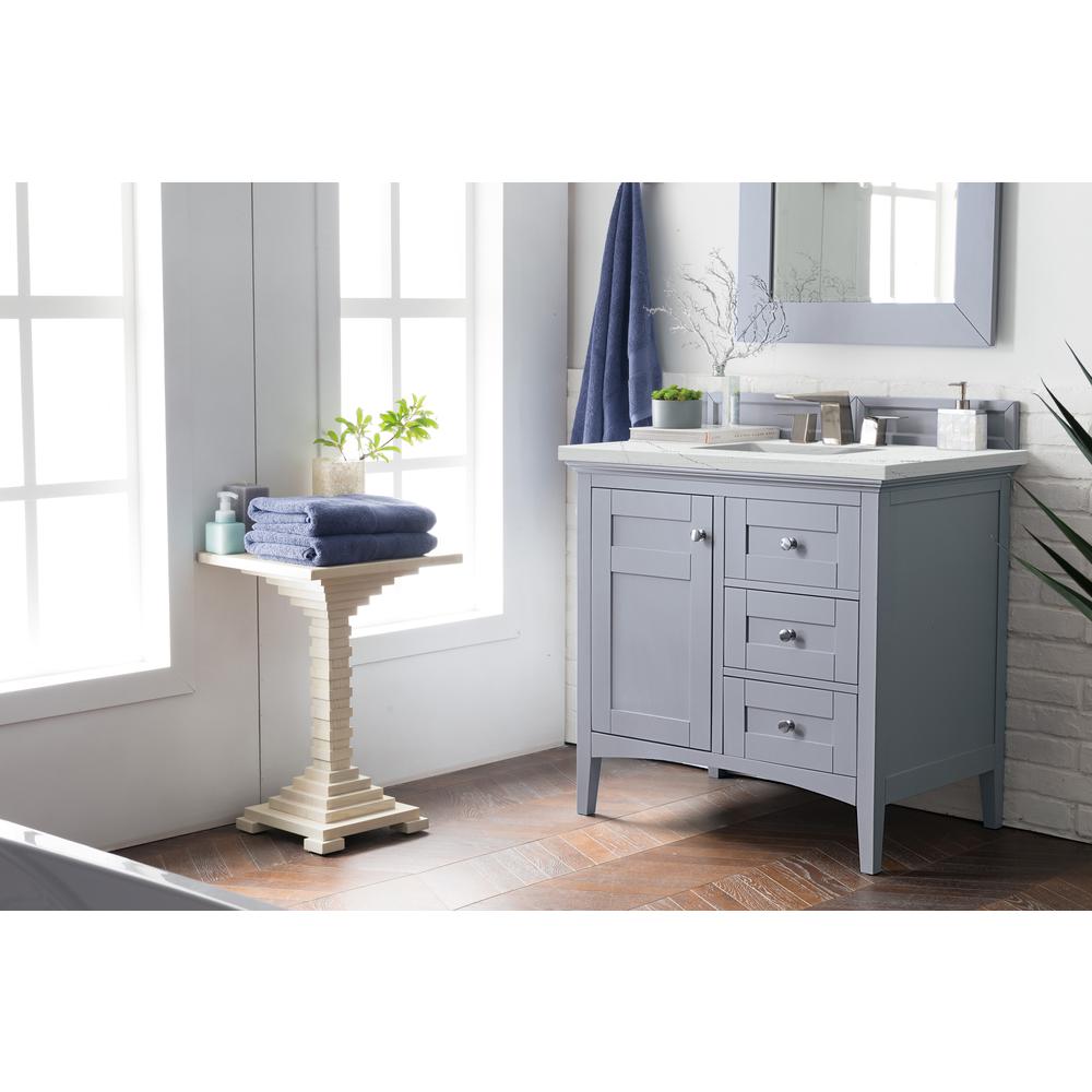 Palisades 36" Single Vanity, Silver Gray, w/ 3 CM Ethereal Noctis Quartz Top. Picture 3