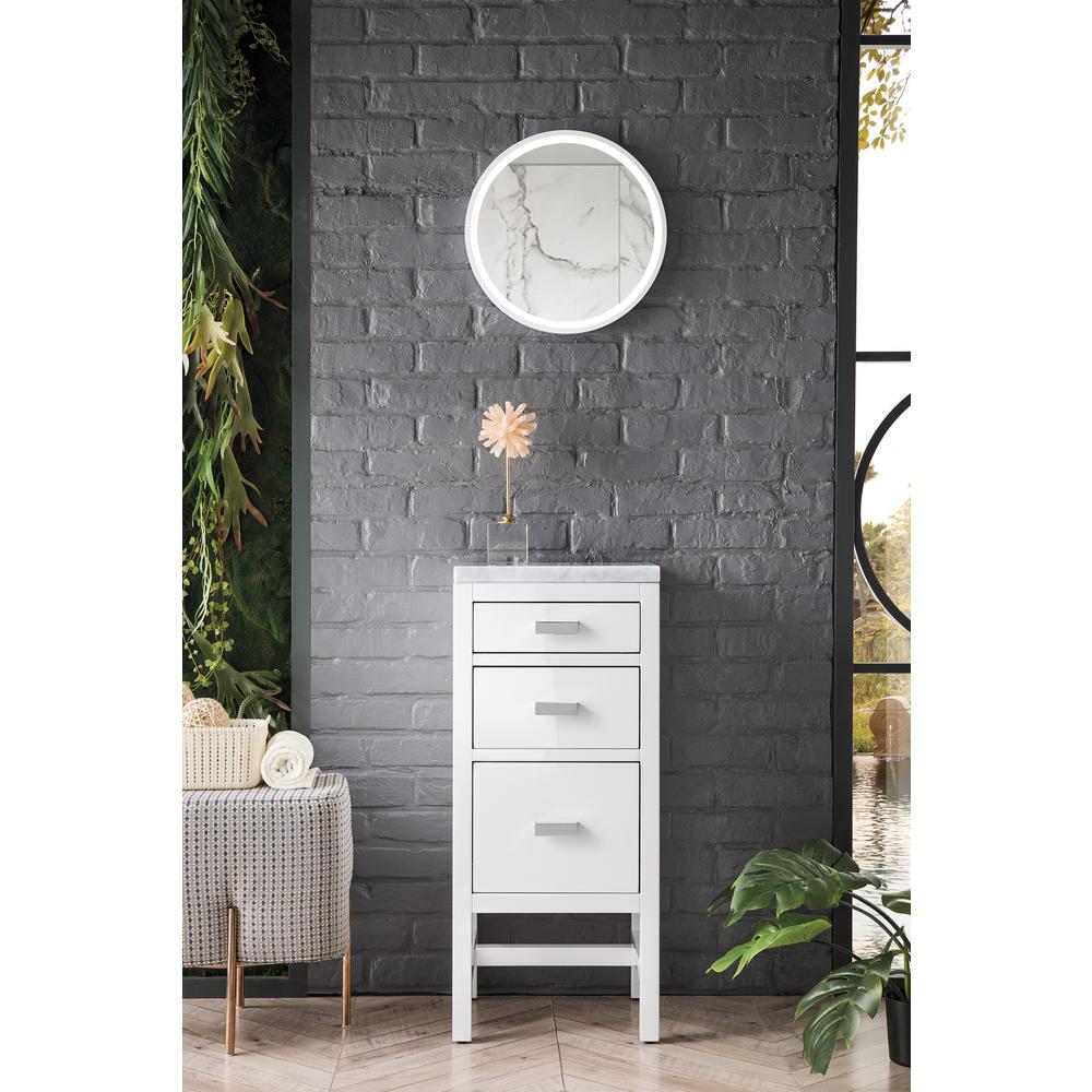 Addison 15"  Base Cabinet w/ Drawers, Glossy White w/ 3 CM Carrara Marble Top. Picture 2
