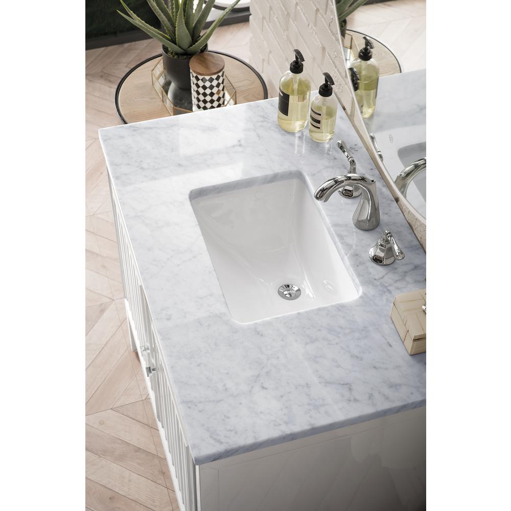 Athens 36" Single Vanity Cabinet, Glossy White, w/ 3 CM Carrara White Top. Picture 3