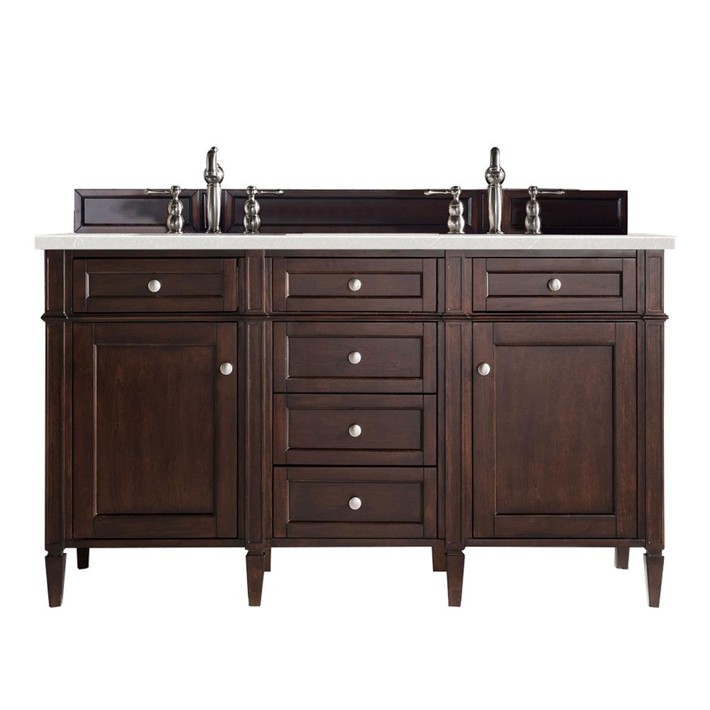 Brittany 60" Burnished Mahogany Double Vanity w/ 3 CM Eternal Serena Quartz Top. Picture 1
