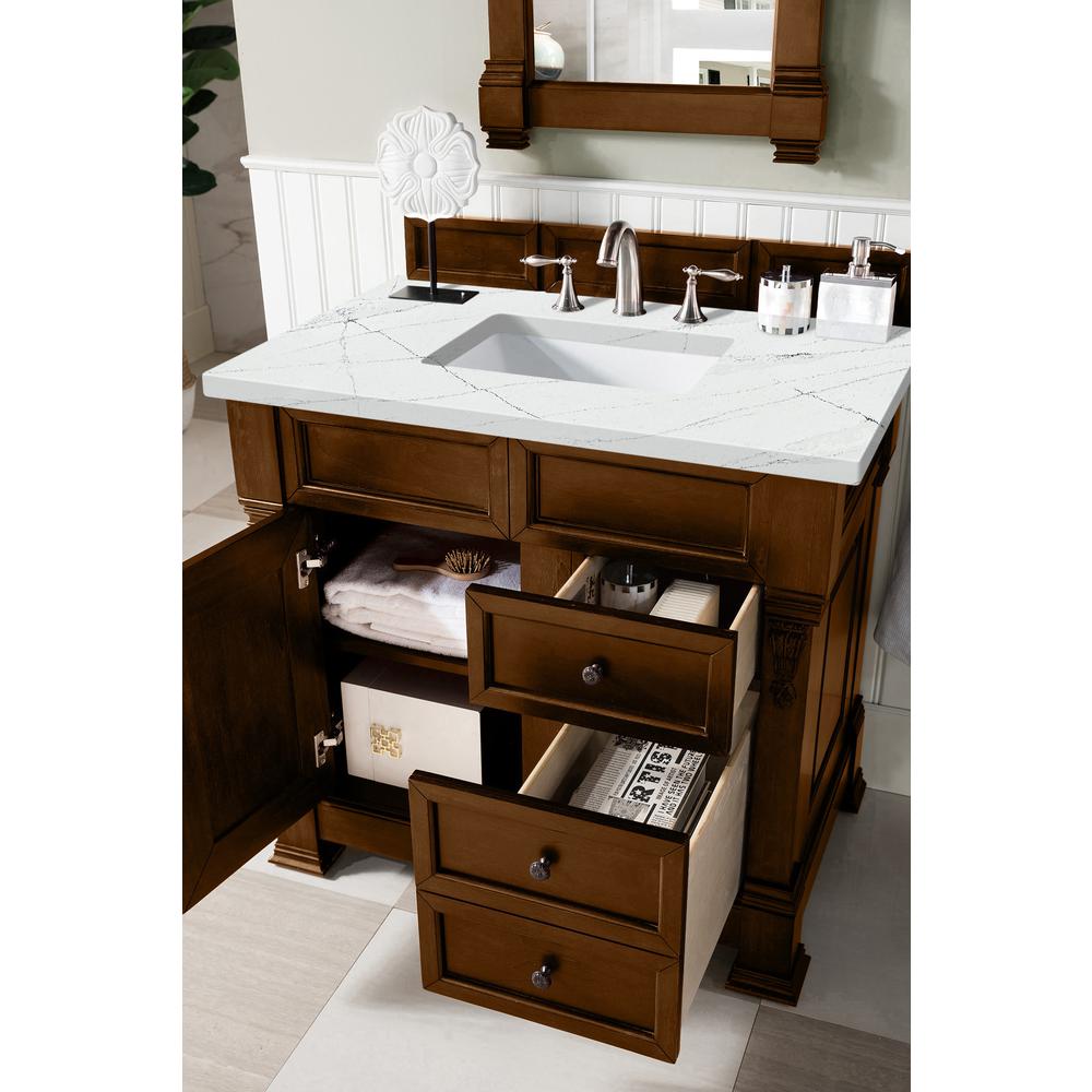 Brookfield 36" Single Vanity, Country Oak w/ 3 CM Ethereal Noctis Quartz Top. Picture 4