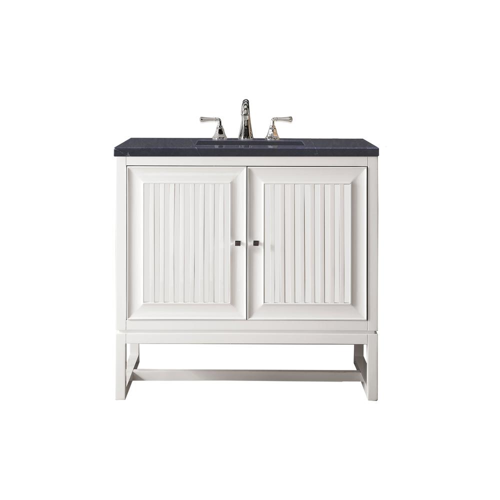 36" Single Vanity Cabinet, Glossy White, w/ 3 CM Charcoal Soapstone Quartz Top. Picture 1
