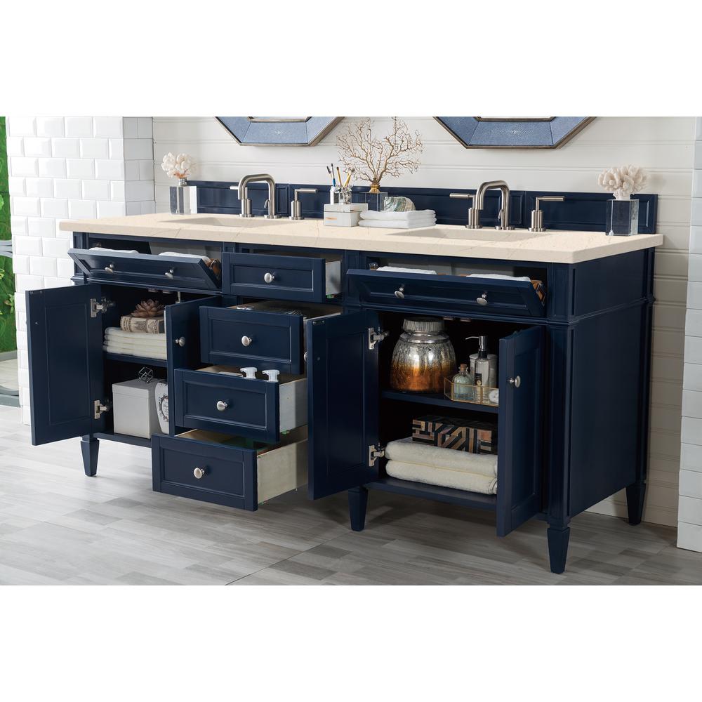 Brittany 72" Victory Blue Double Vanity w/ 3 CM Eternal Marfil Quartz Top. Picture 4