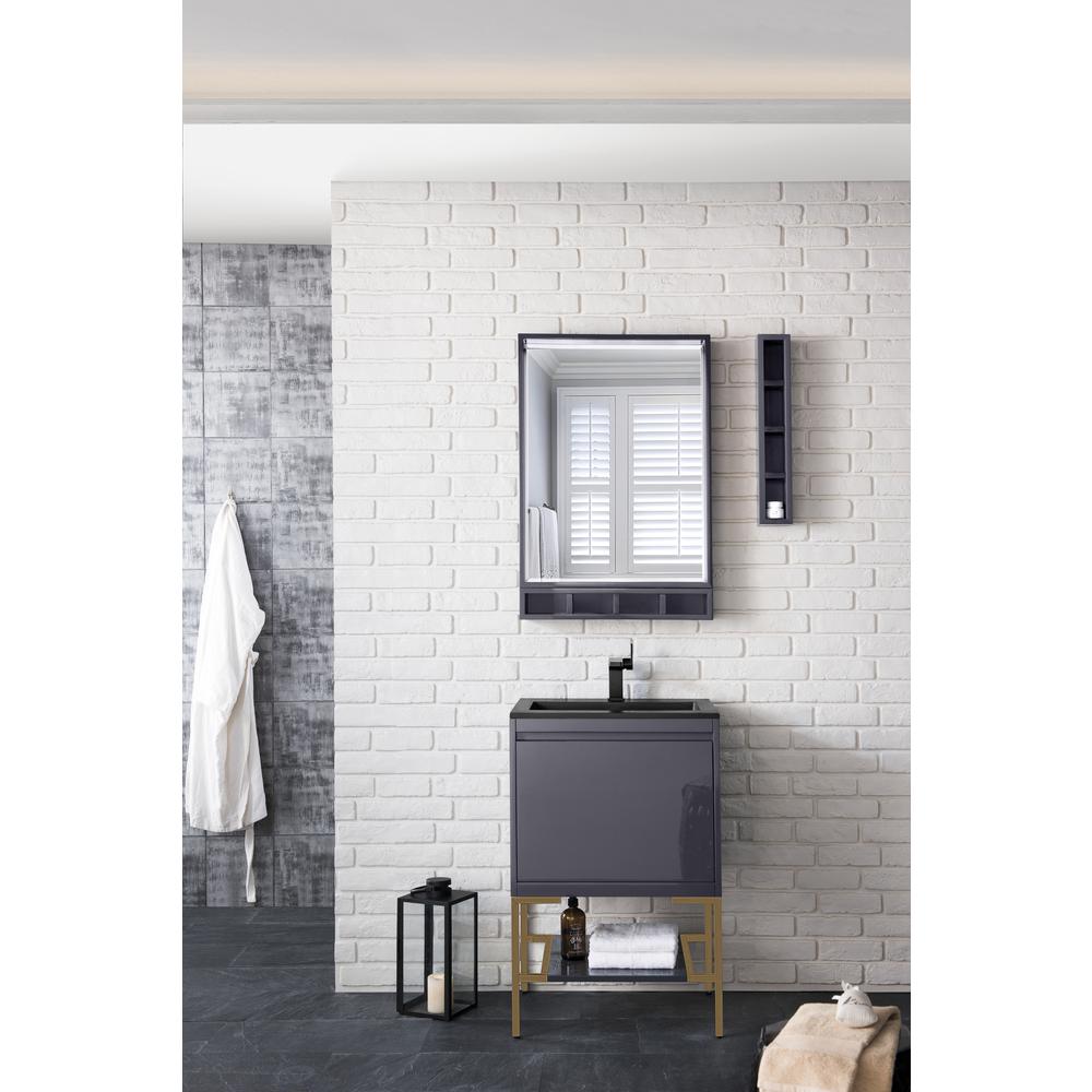 23.6" Single Vanity Cabinet, Modern Grey Glossy, Radiant Gold Composite Top. Picture 2