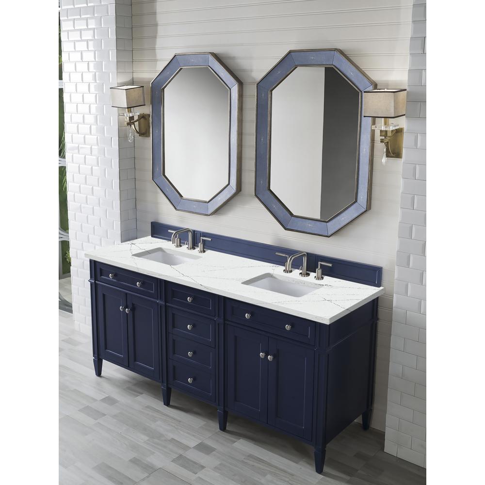 Brittany 72" Victory Blue Double Vanity w/ 3 CM Ethereal Noctis Quartz Top. Picture 3
