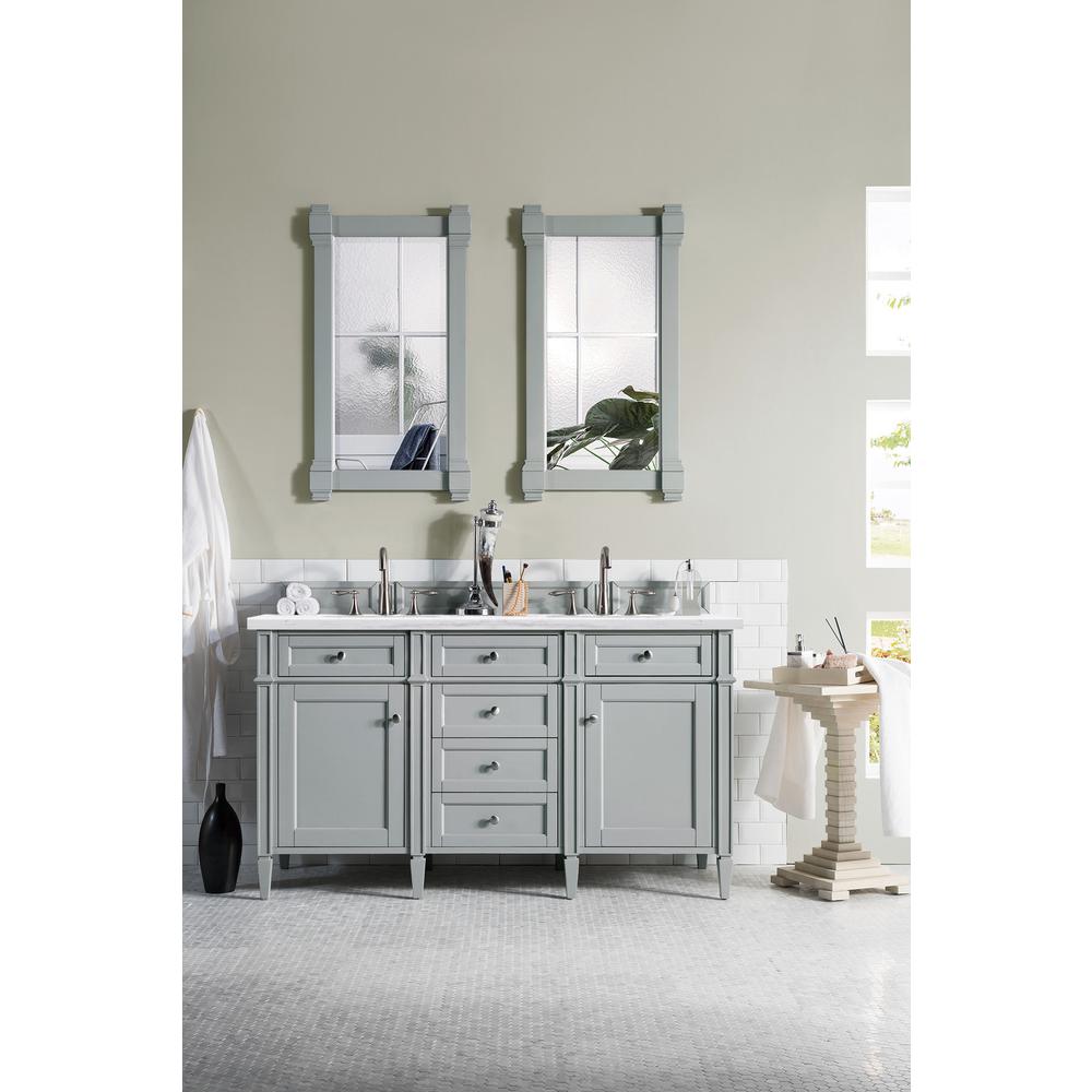 Brittany 60" Urban Gray Double Vanity w/ 3 CM Arctic Fall Solid Surface Top. Picture 2