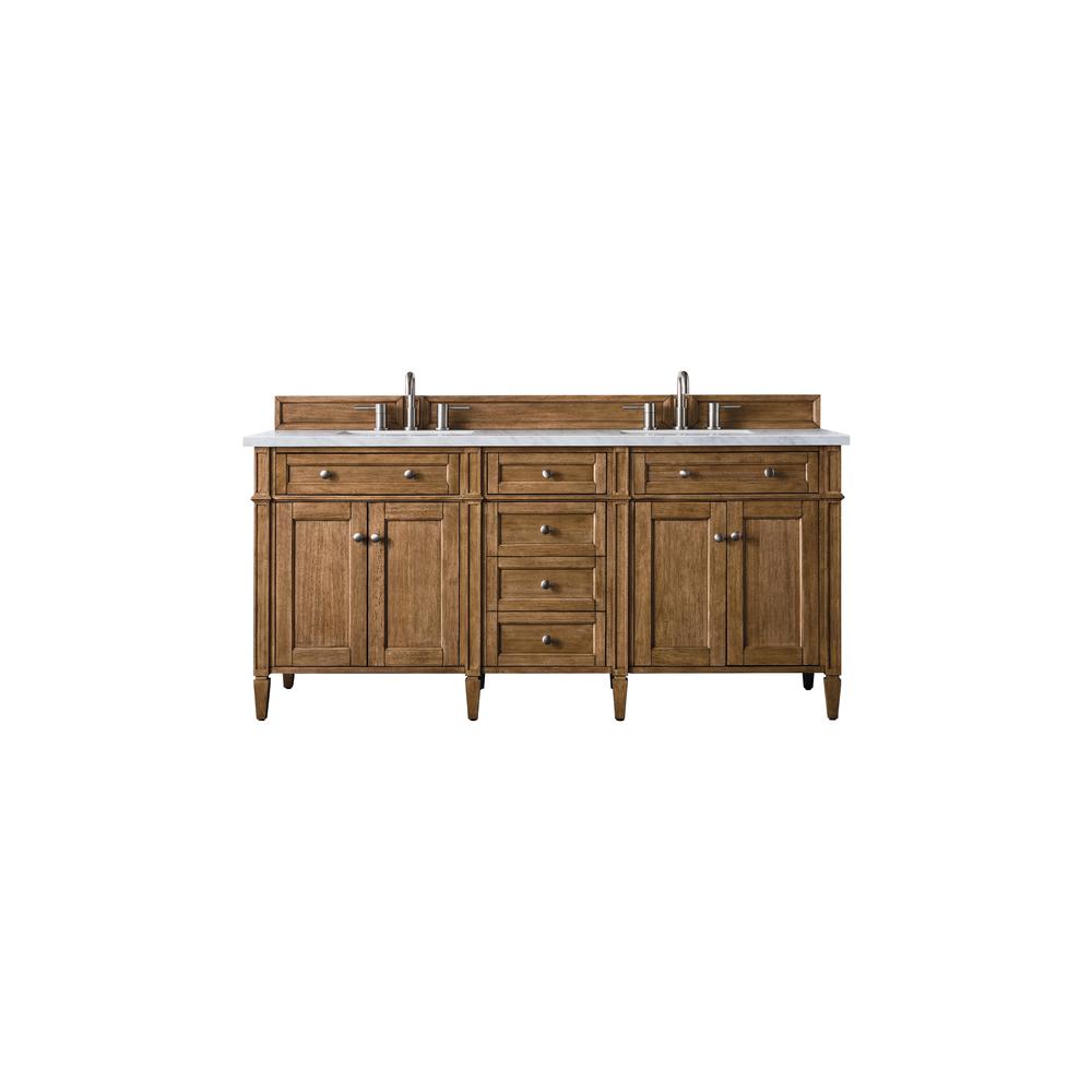 Brittany 72" Saddle Brown Double Vanity w/ 3 CM Arctic Fall Solid Surface Top. Picture 1