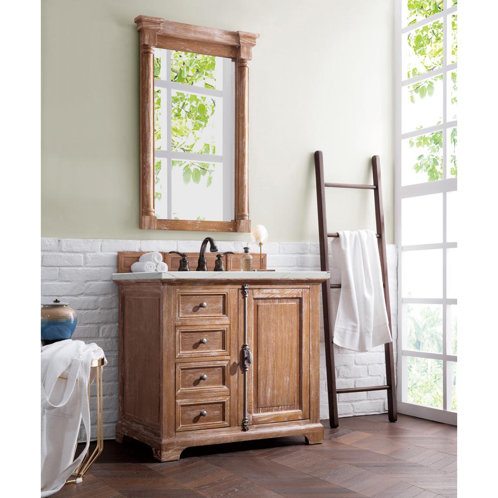 36" Single Vanity Cabinet, Driftwood, w/ 3 CM Ethereal Noctis Quartz Top. Picture 3