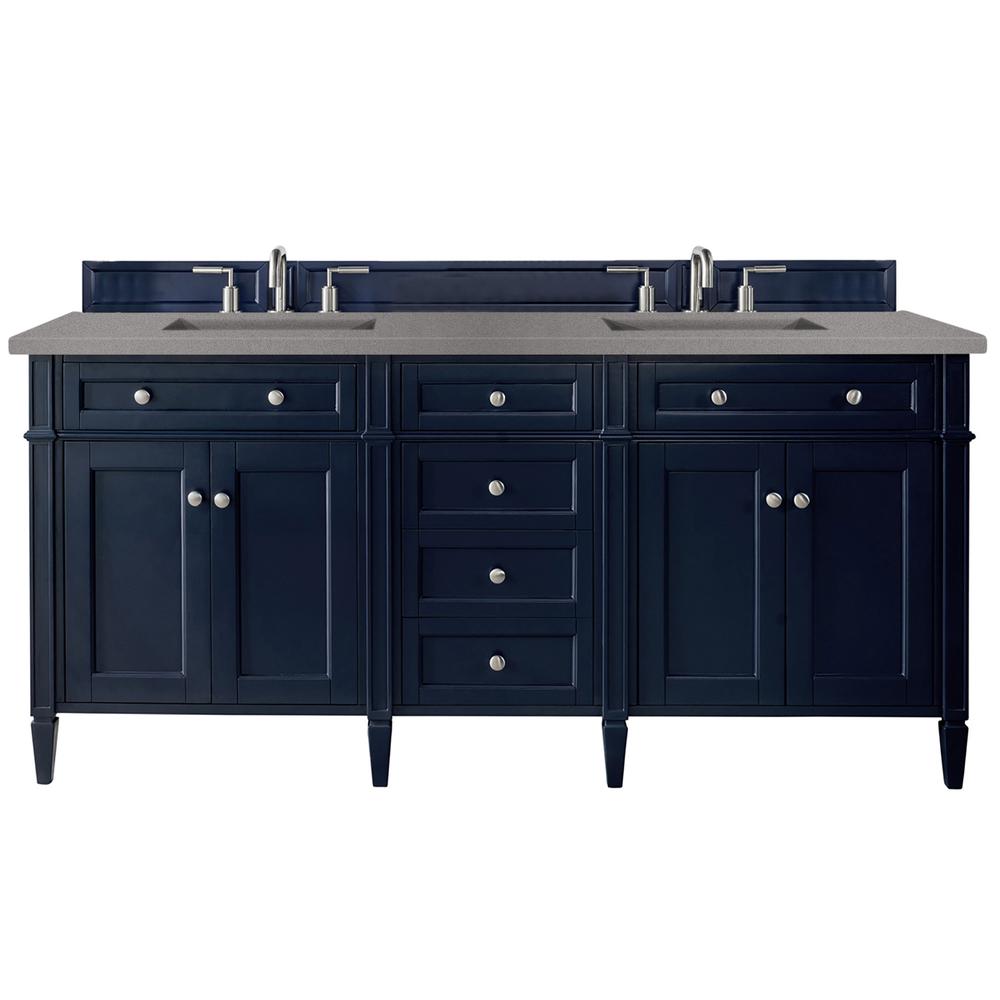 Brittany 72" Victory Blue Double Vanity w/ 3 CM Grey Expo Quartz Top. Picture 1