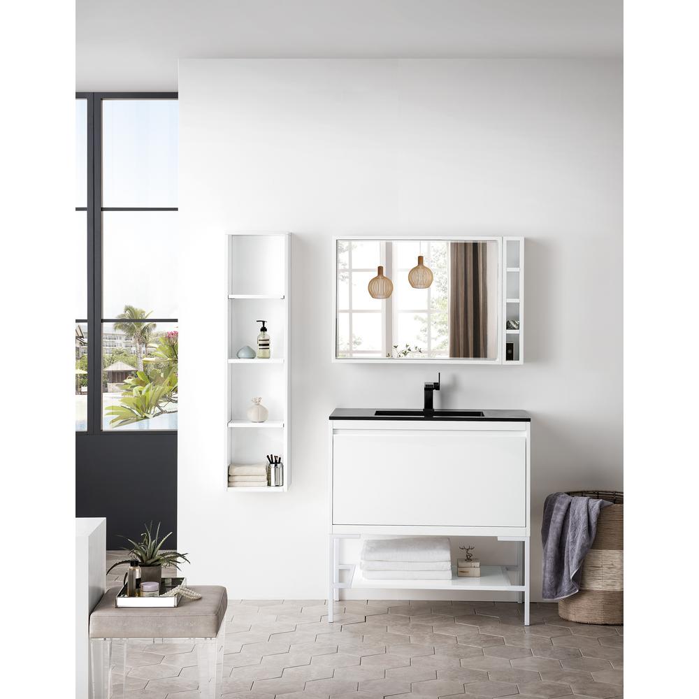 35.4" Single Vanity Cabinet, Glossy White, Glossy White Composite Top. Picture 2