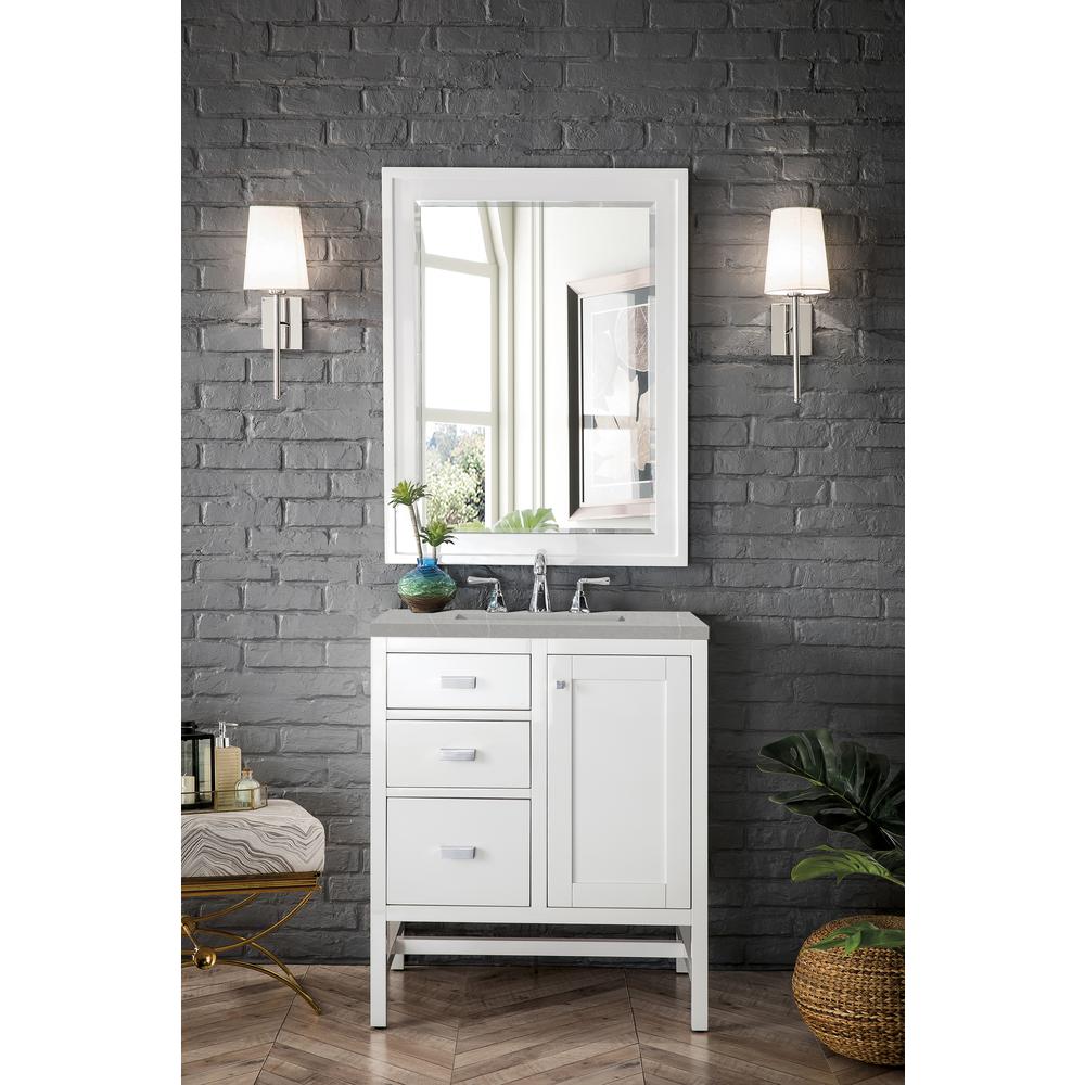 Addison 30" Single Vanity Cabinet, Glossy White, w/ 3 CM Eternal Serena Top. Picture 2