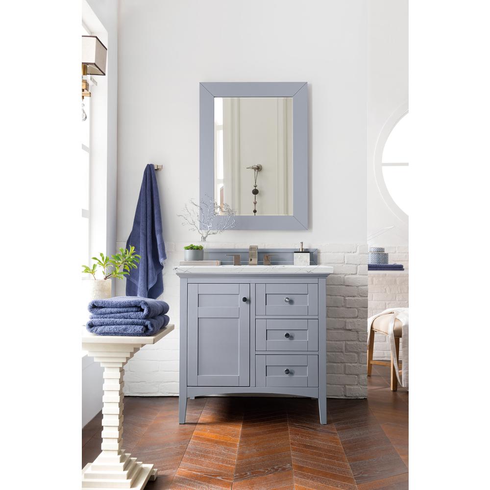 Palisades 36" Single Vanity, Silver Gray, w/ 3 CM Ethereal Noctis Quartz Top. Picture 2