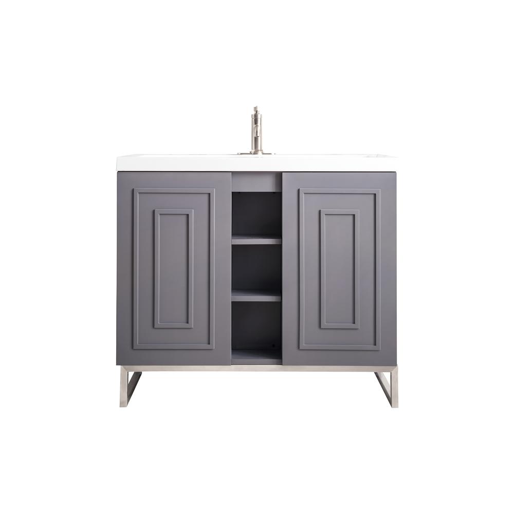 39.5" Single Vanity Cabinet, Grey Smoke, Brushed Nickel w/White Countertop. Picture 1