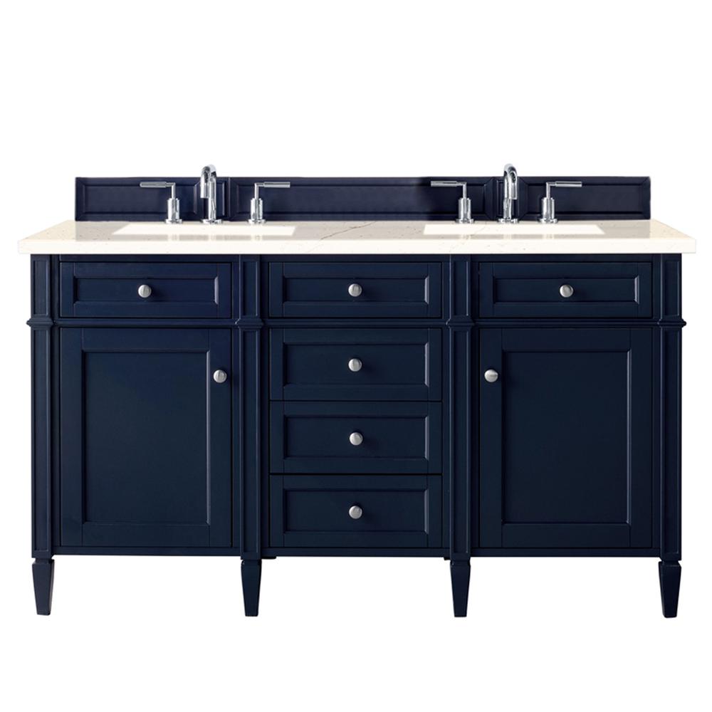 Brittany 60" Victory Blue Double Vanity w/ 3 CM Eternal Marfil Quartz Top. Picture 1