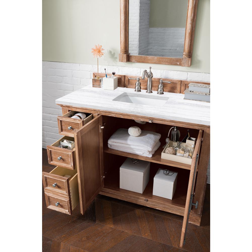 Providence 48" Driftwood Single Vanity w/ 3 CM Arctic Fall Solid Surface Top. Picture 4